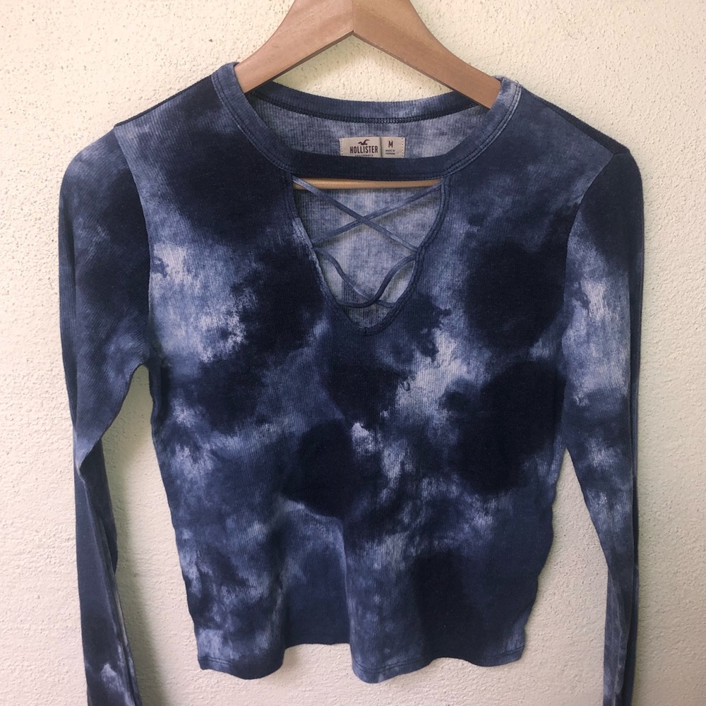 Blue Lace Up Tie Dye Crop